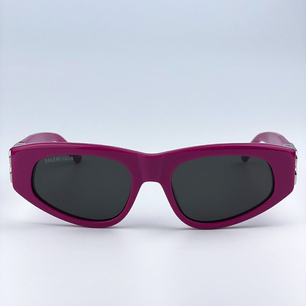 NEW Balenciaga BB0095S 017 Fuchsia Pink Silver Logo Grey Cat Eye Unisex Sunglass - Picture 6 of 13